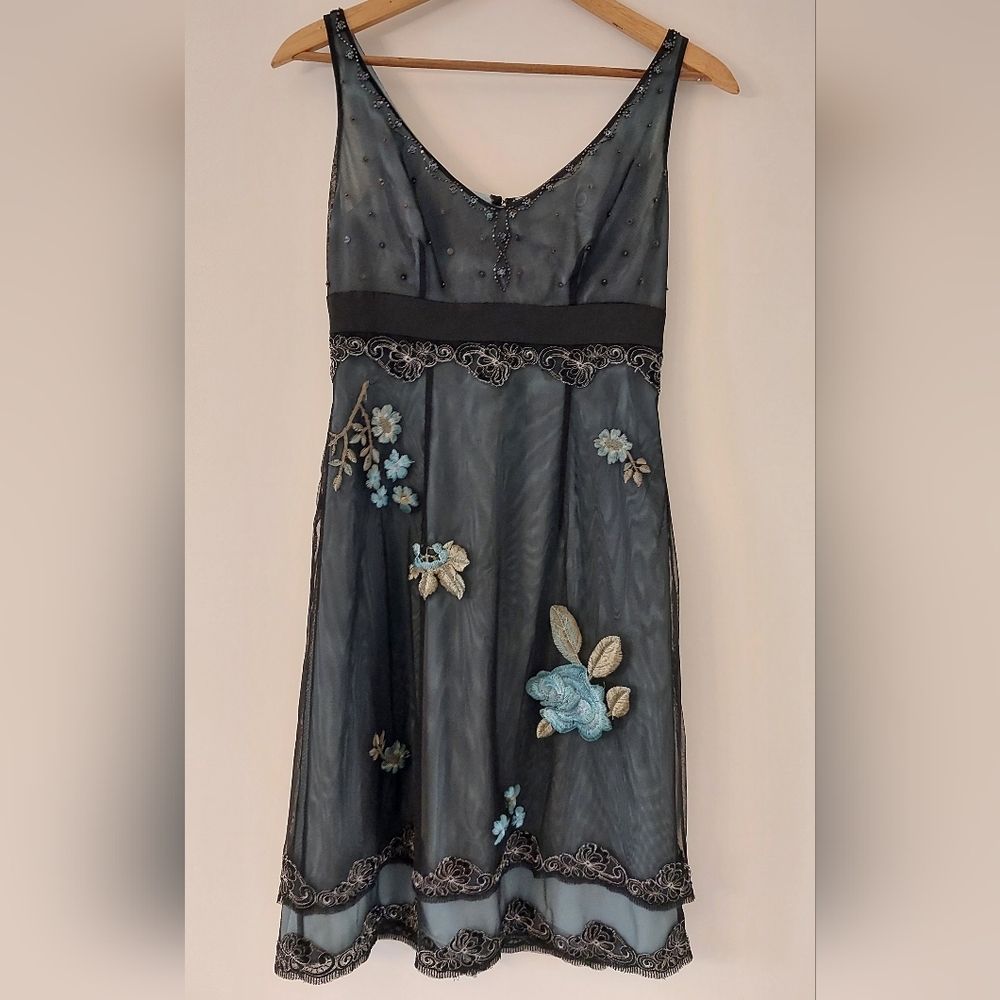 Adrianna Papell Embroidered Mesh Dress Size 4